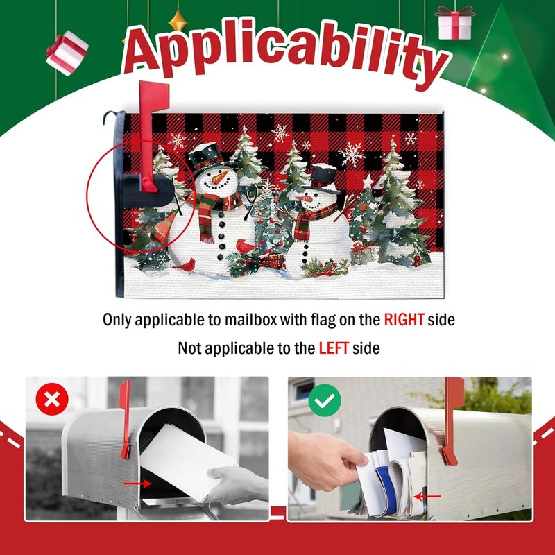 FBCOO Christmas Snowman Mailbox Cover Magnetic Standard Size 20.5" x 18", Xmas Tree Buffalo Plaid Cardinal Decorative Post Letter Box Wrap Decor, Winter Holiday Garden Yard Outdoor Decoration - Image 3